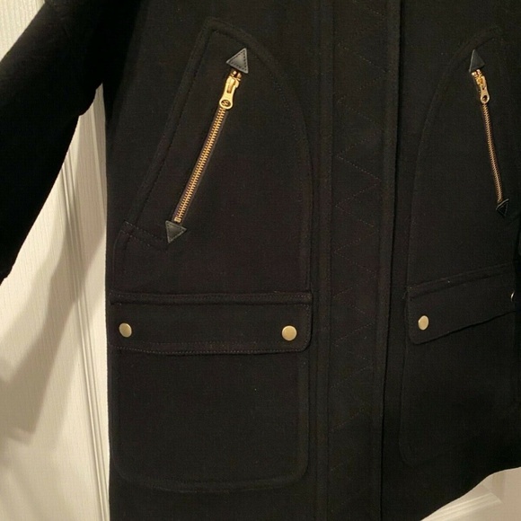J. Crew Black Pea Coat with Faux Fur Collar - Picture 4 of 10